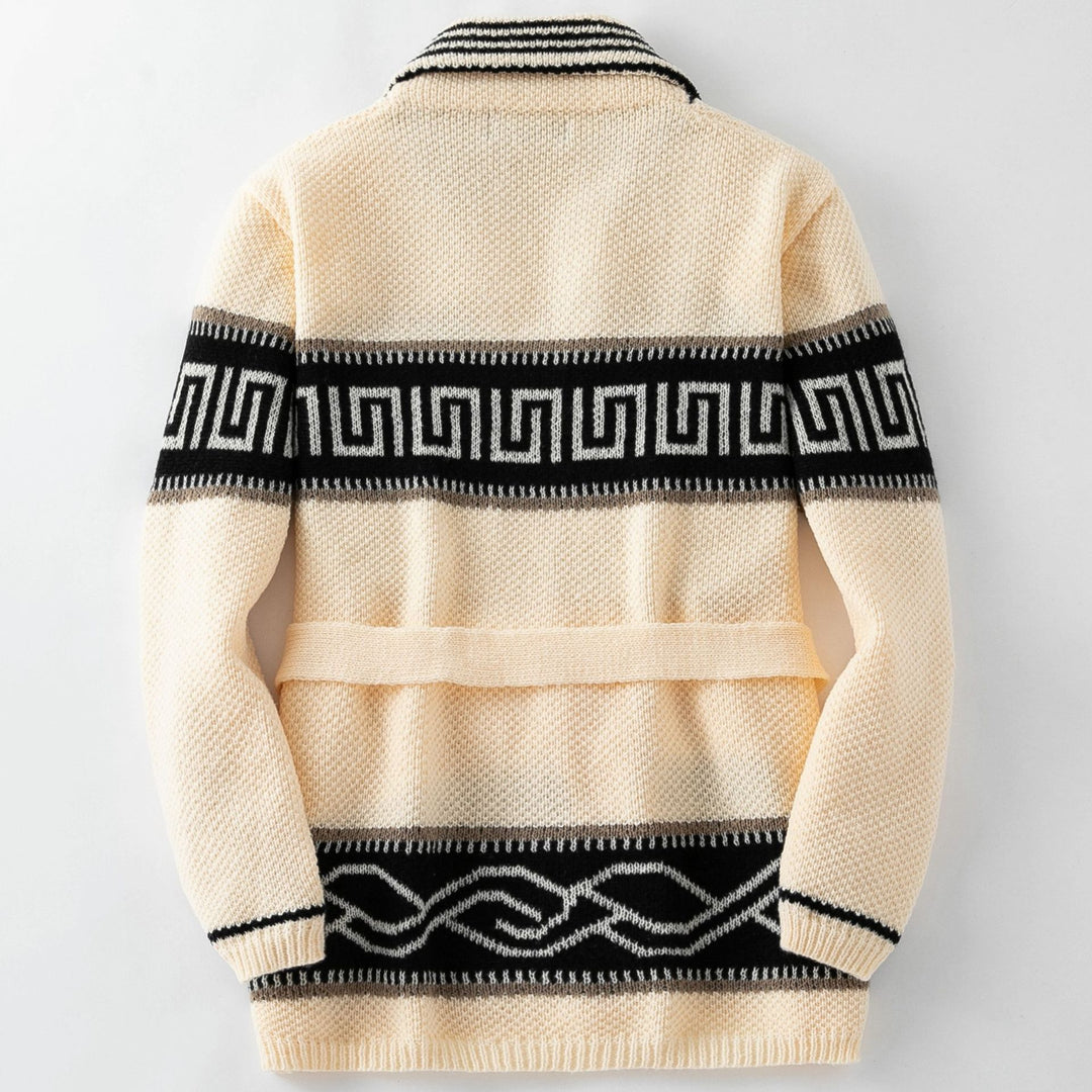 Damen Modische Strickjacke mit Gürtel und geometrischem Muster EB