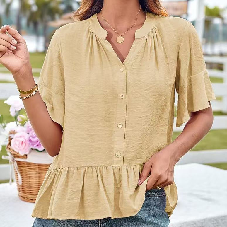 Damen Bluse mit Rüschenschößchen und halblangen Ärmeln EB