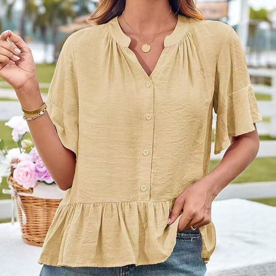 Damen Bluse mit Rüschenschößchen und halblangen Ärmeln EB