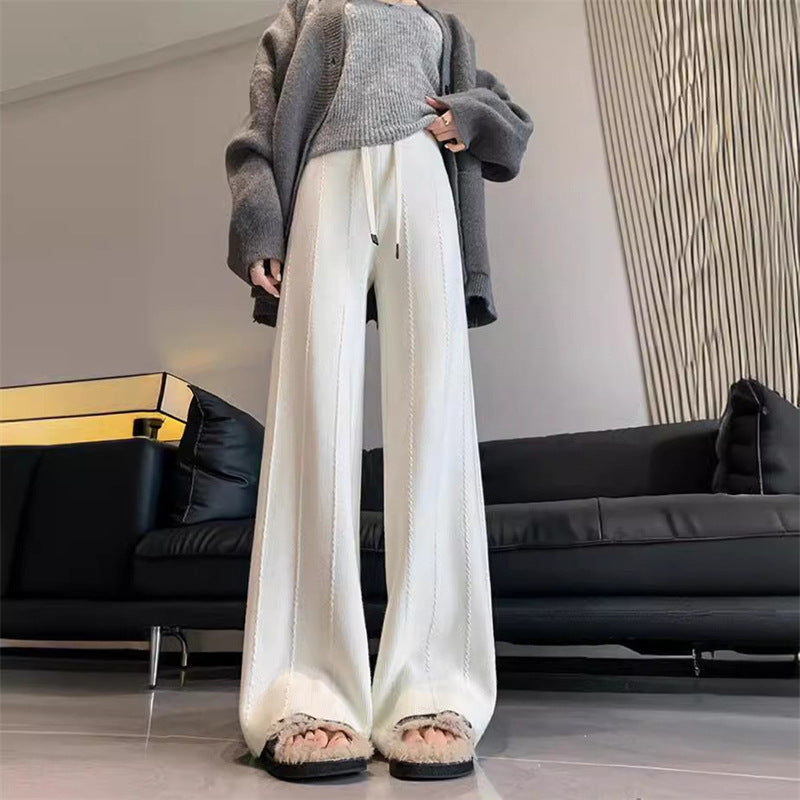 Damen Bequeme, hoch geschnittene Strickhose mit praktischem Bindeband EB