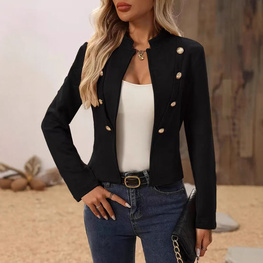 Damen Kurze Blazerjacke mit eleganter Knopfleiste und Stehkragen EB