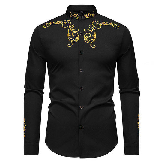 Herren Langarmhemd mit eleganter Stickerei und modernem Kragen EB