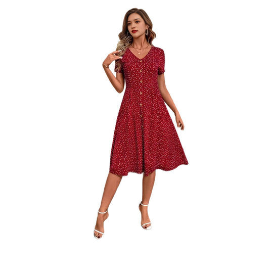 Damen Knielanges Kleid mit V-Ausschnitt und Knopfdetails EB