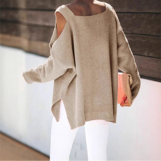 Damen Off-Shoulder Strickpullover mit weichem Material und lässigem Schnitt EB
