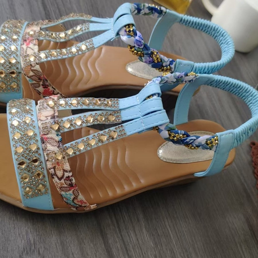 Damen Elegante Sandalen mit modischen Glitzer- und Blumenapplikationen EB
