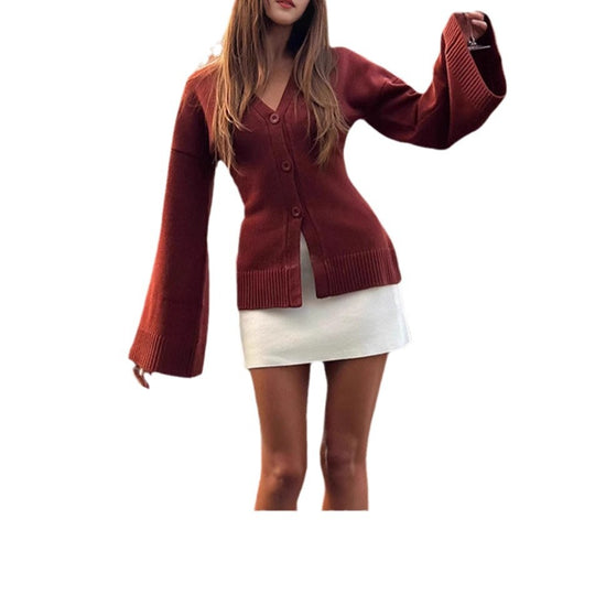 Damen Modischer Strickcardigan mit weitem Ärmel und eleganter Knopfleiste EB