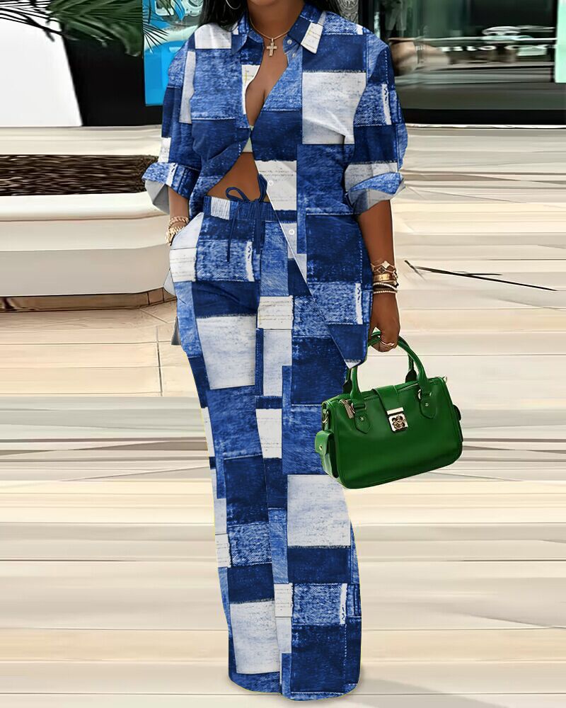 Damen lässiges Oversize-Hemd mit weitem Hosenanzug EB