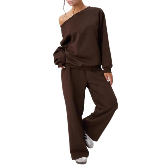 Damen nan legeres Lounge-Set mit einseitigem Schulterdetail und weiter Jogginghose EB