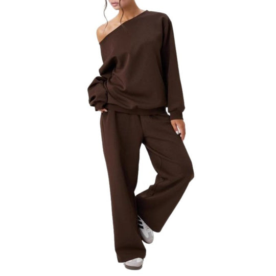 Damen nan legeres Lounge-Set mit einseitigem Schulterdetail und weiter Jogginghose EB