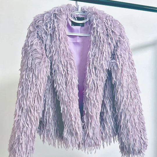 Damen Flauschige Kurzjacke aus Kunstpelz mit tiefem Schnitt EB