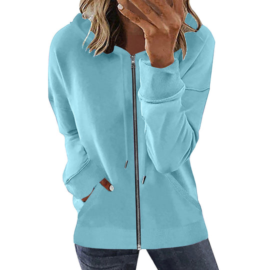 Damen nan Kapuzenjacke mit durchgehendem Reißverschluss, Kängurutaschen und elastischen Bündchen EB