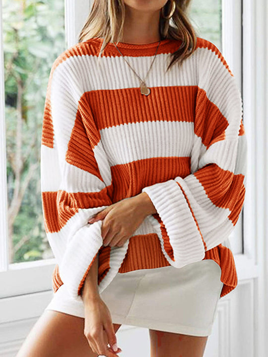Damen gestreifter Strickpullover mit weitem Schnitt EB