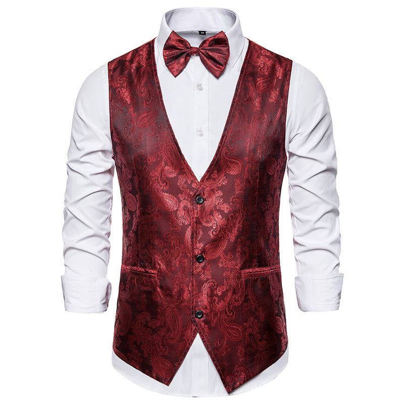 Herren nan taillierte Satinweste mit ornamentalem Jacquardmuster, V-Ausschnitt und drei Knöpfen EB