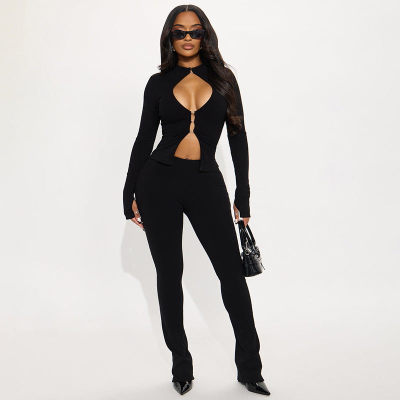 Damen Cut-Out Jumpsuit mit elegantem Stehkragen und figurbetontem Schnitt EB