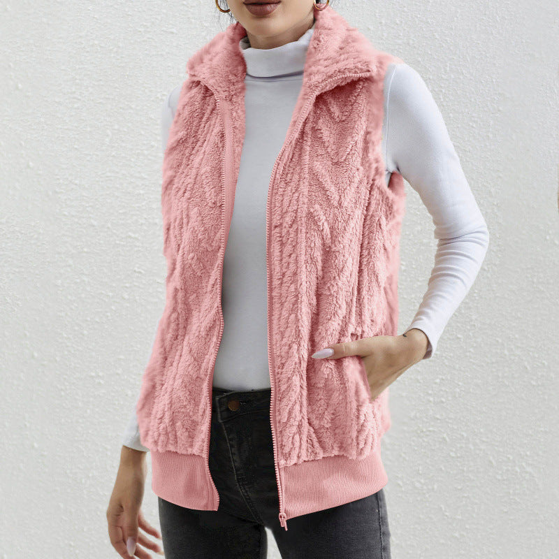 Damen kuschelige Fleecejacke mit Stehkragen und praktischen Taschen EB