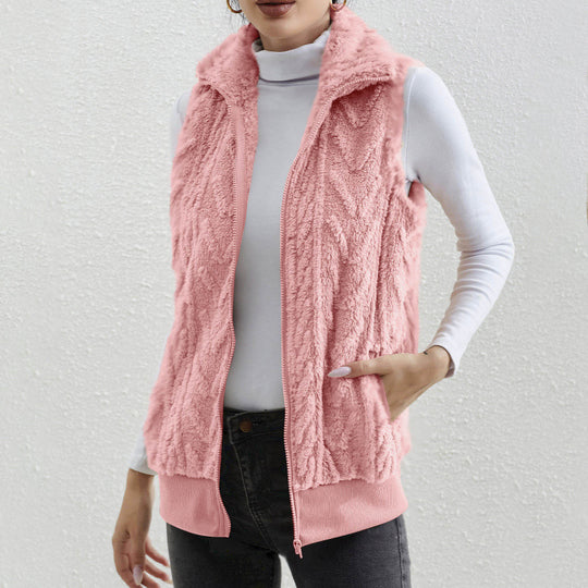 Damen kuschelige Fleecejacke mit Stehkragen und praktischen Taschen EB