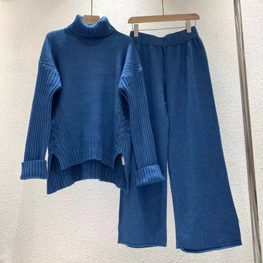 Damen modisches Strickset mit hohem Kragen und weitem Bein EB