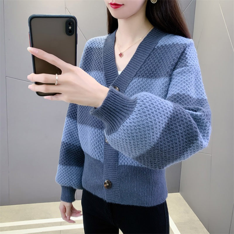 Damen Modische Strickjacke mit strukturiertem Design und knöpfbarem Ausschnitt EB