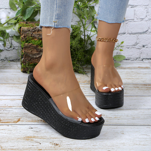 Damen Plateau-Sandalen mit transparentem Obermaterial und rutschfester Sohle EB
