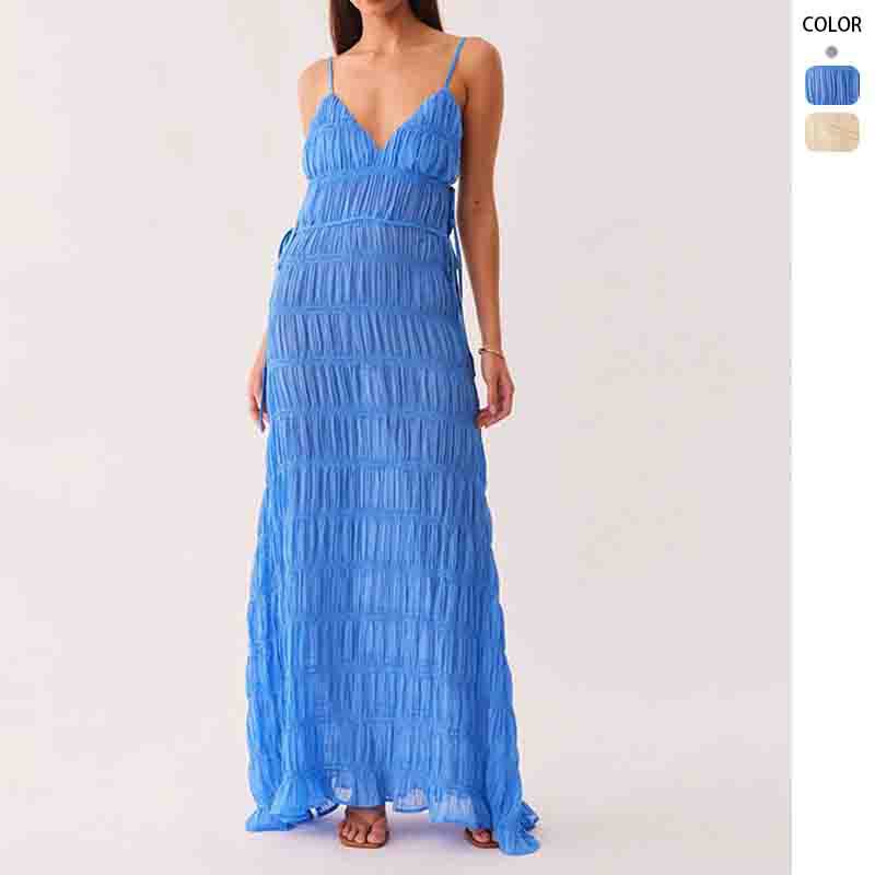 Damen Maxikleid mit raffiniertem Rüschendesign und tiefem V-Ausschnitt EB
