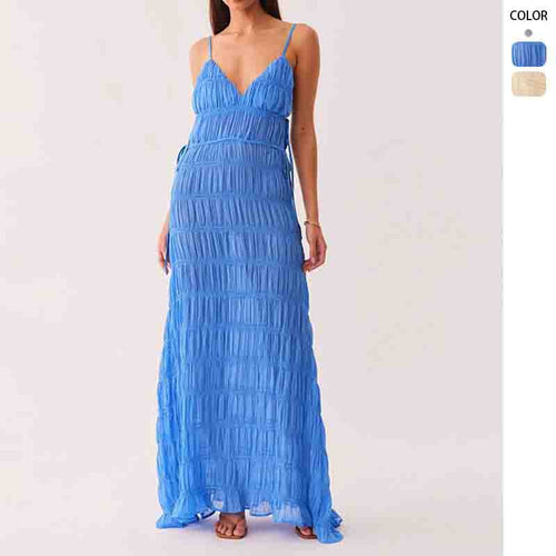 Damen Maxikleid mit raffiniertem Rüschendesign und tiefem V-Ausschnitt EB