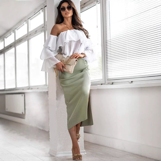 Damen Figurbetonter Strickrock mit Knopfdetail und Schlitz EB
