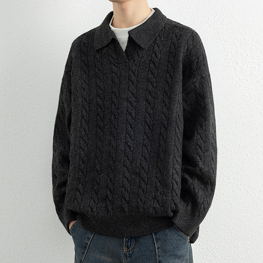 Herren Strickpullover mit Nautical Cable-Muster und klassischem Kragen EB