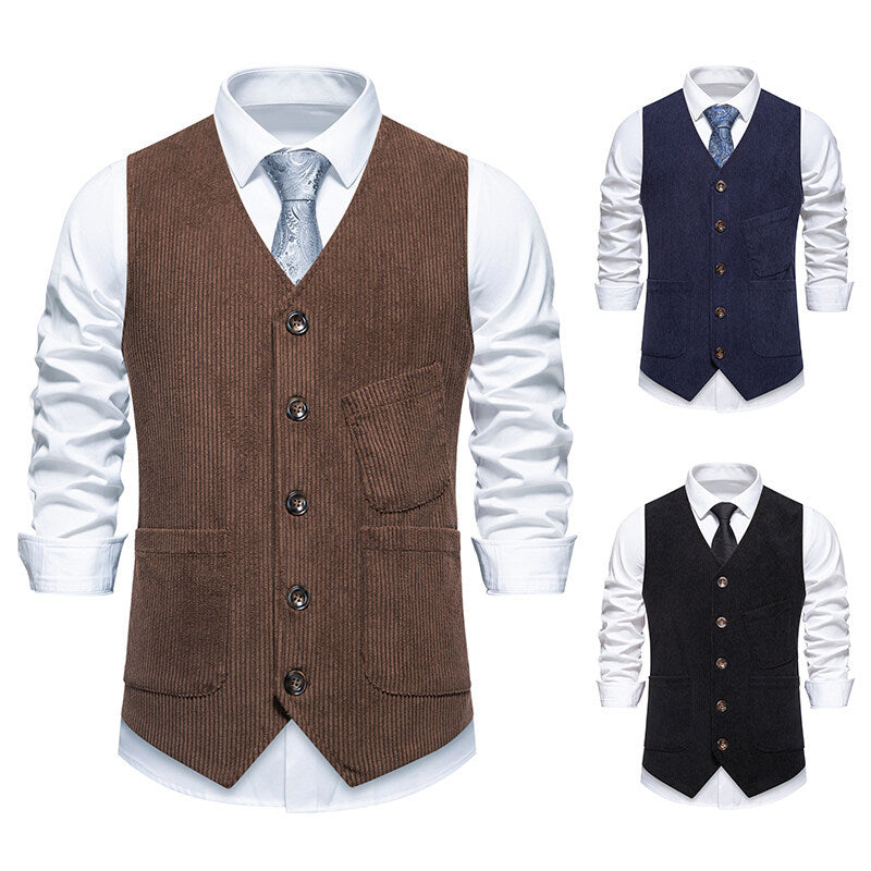 Herren elegante Cordweste mit praktischen Taschen und fein strukturiertem Design EB