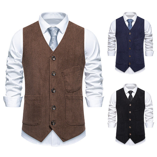 Herren elegante Cordweste mit praktischen Taschen und fein strukturiertem Design EB