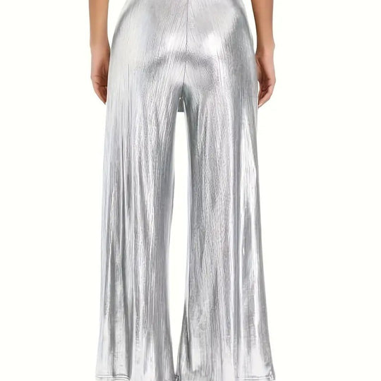 Damen elegante Plisseehose mit hochglänzendem Finish EB