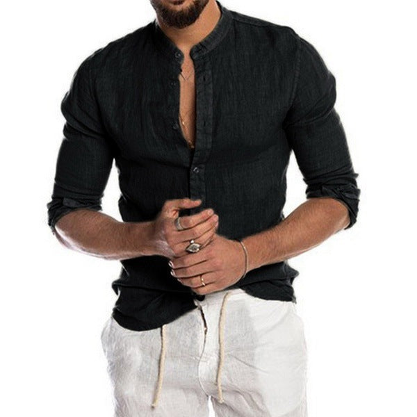 Herren Leinenhemd mit modernem Henley-Ausschnitt und Struktur EB