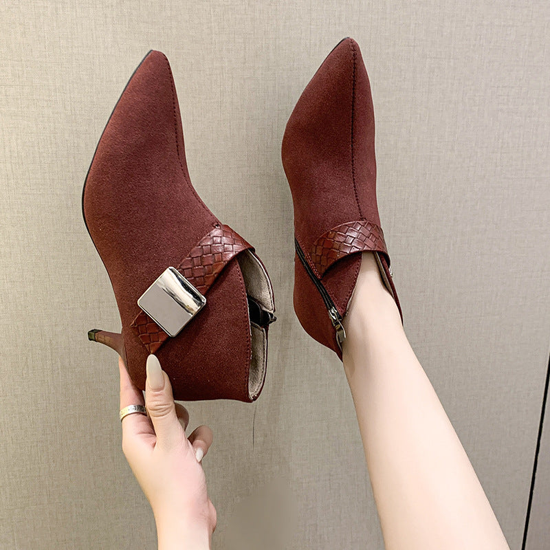 Damen Ankle-Boots mit modischem Riemen und elegantem Blockabsatz EB