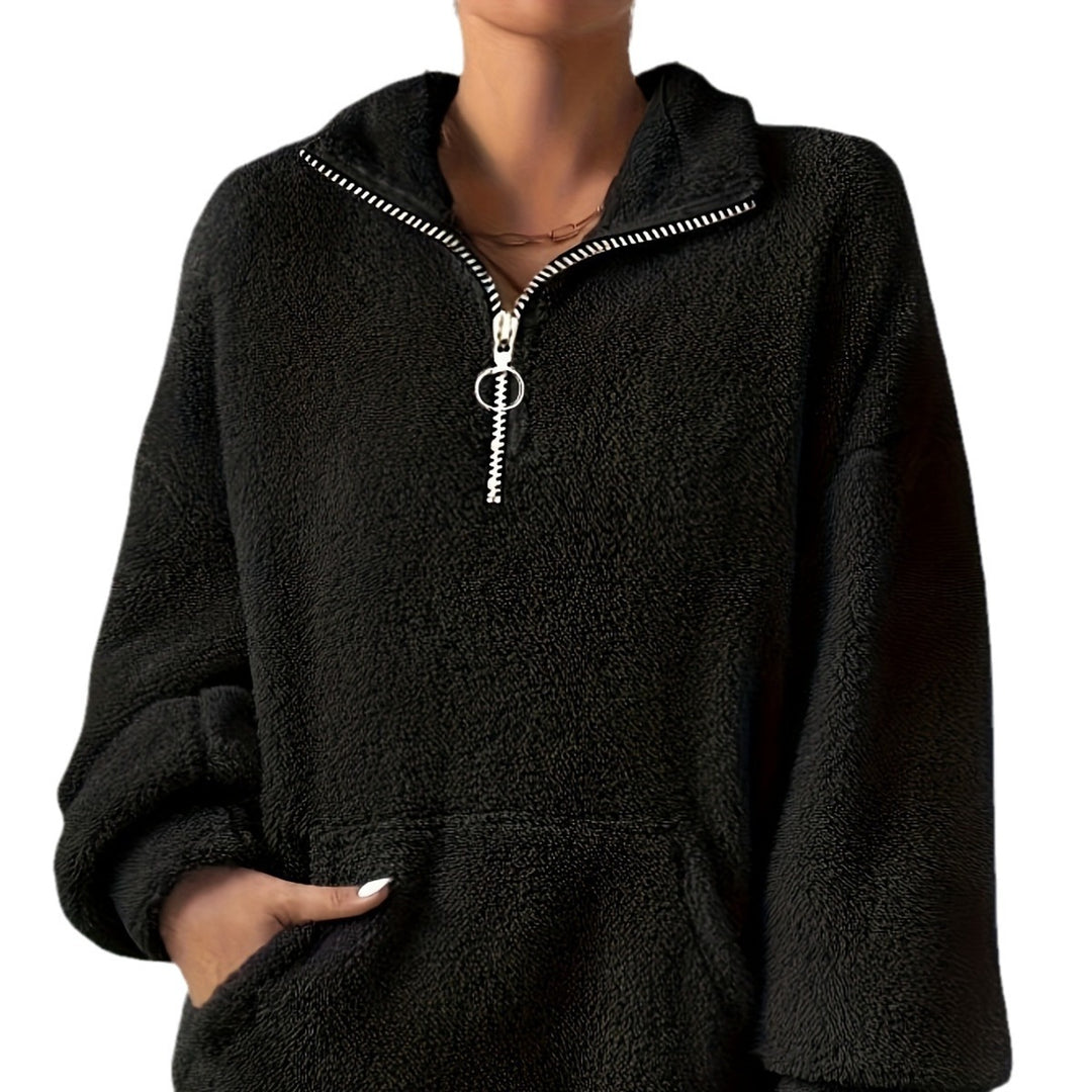 Damen Fleece-Pullover mit hohem Kragen und praktischen Taschen EB