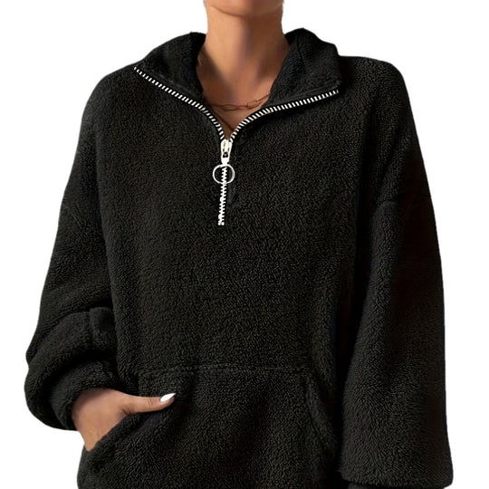 Damen Fleece-Pullover mit hohem Kragen und praktischen Taschen EB