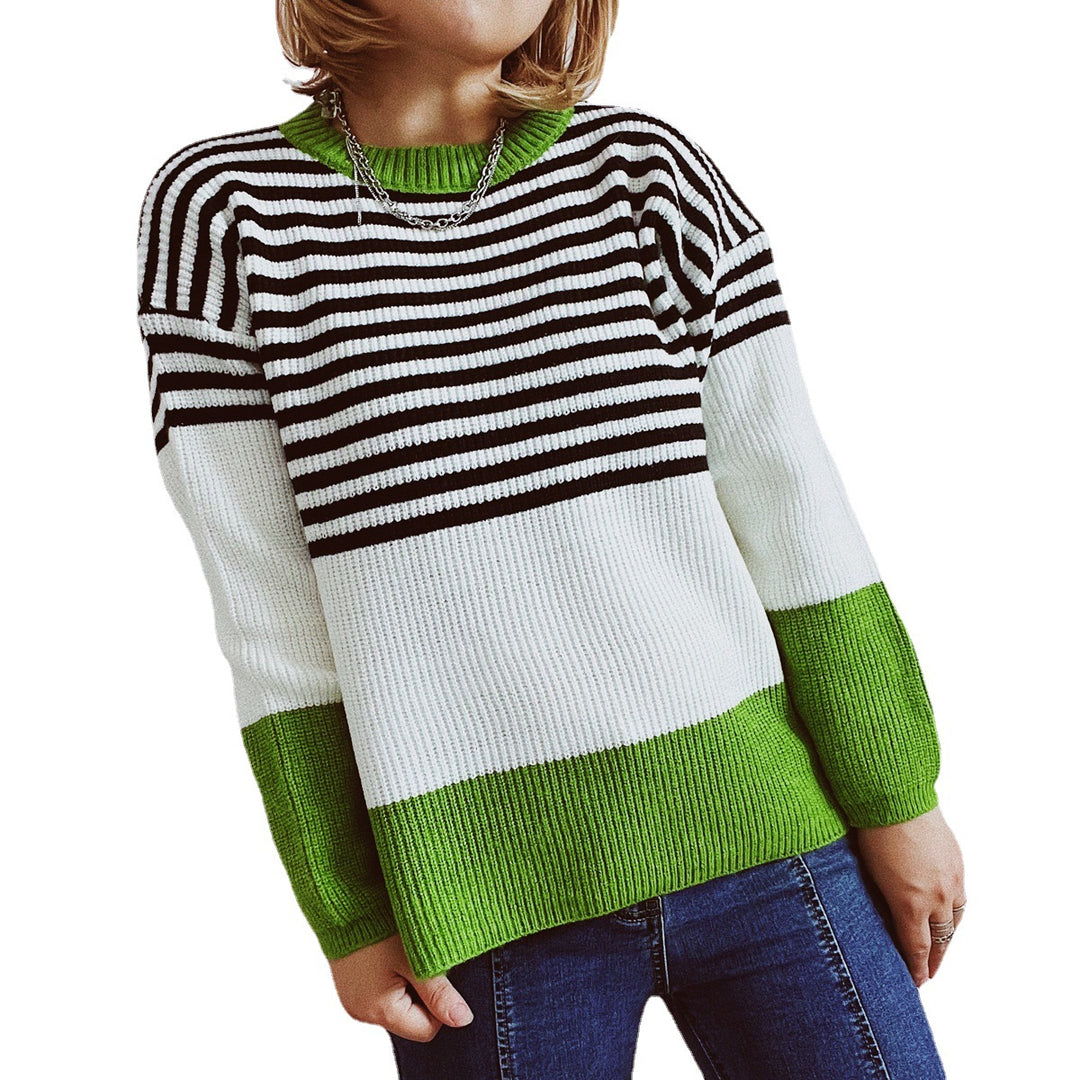 Damen trendy gestreifter Pullover mit modernen Akzenten und komfortablem Schnitt EB