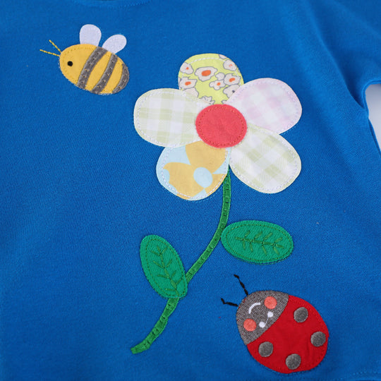 Damen Sweatshirt mit fröhlichem Blumen- und Insektenmotiv EB