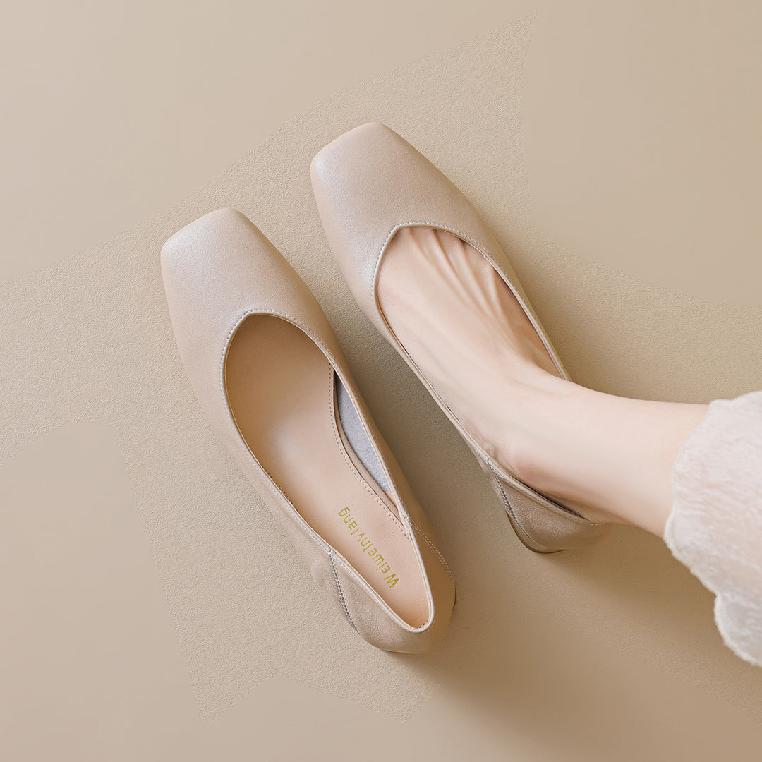 Damen elegante Ballerinas mit quadratischer Kappe und komfortablem Blockabsatz EB