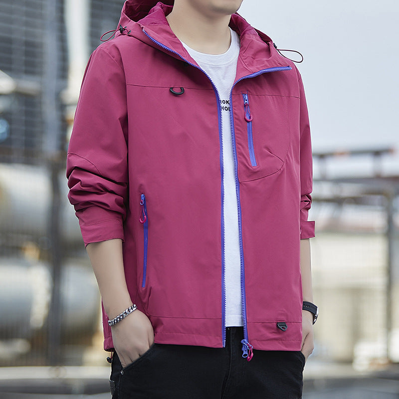 Herren leichte Urban-Softshell-Kapuzenjacke mit kontrastierenden Reißverschlüssen, Brusttasche und verstellbarem Kordelzugsaum EB