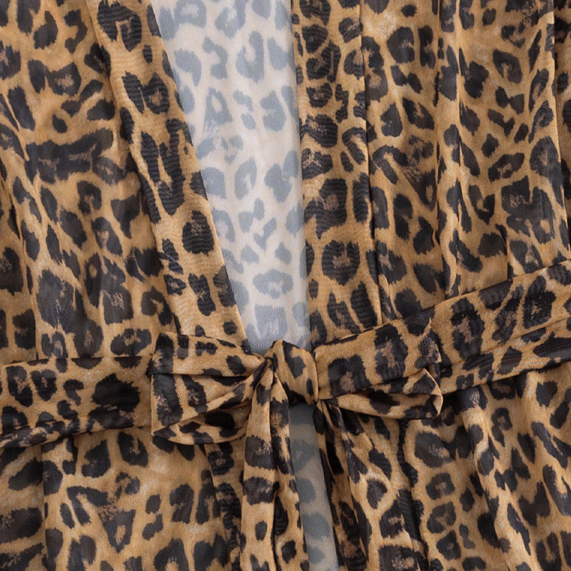 Damen luftiger Strandüberwurf mit trendy Leopardenprint EB
