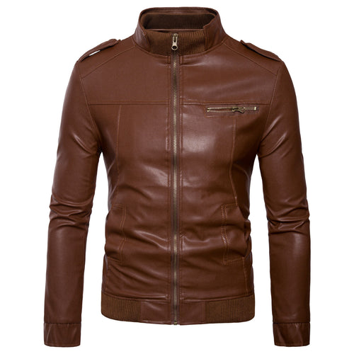 Herren Kunstleder Übergangsjacke mit Stehkragen und modischen Details EB