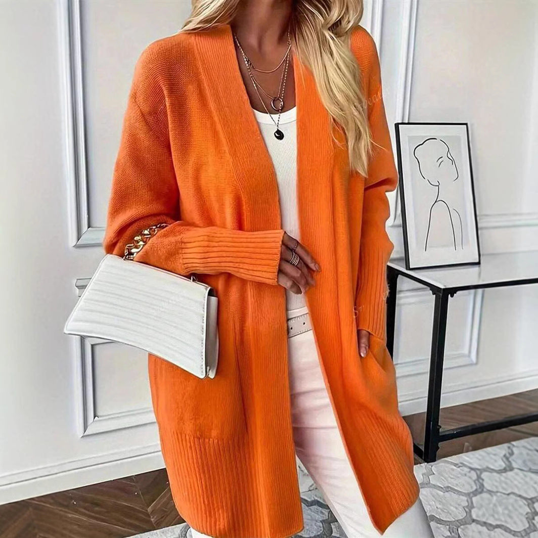 Damen vielseitige Strickjacke mit offenem Frontdesign und praktischen Taschen EB