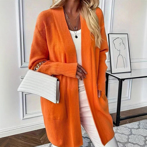 Damen vielseitige Strickjacke mit offenem Frontdesign und praktischen Taschen EB