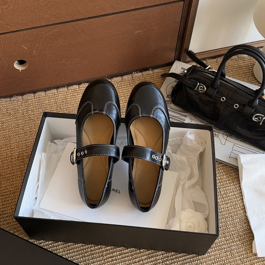 Damen Elegant verspielt Mary Jane Ballerinas mit dekorativem Riemen EB