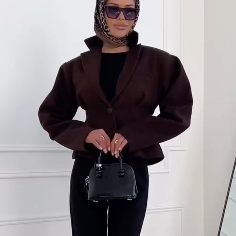 Damen strukturierter Blazer mit aufwendigen Schulterpolstern EB