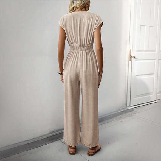 Damen eleganter Jumpsuit mit Knopfdesign und weitem Bein EB