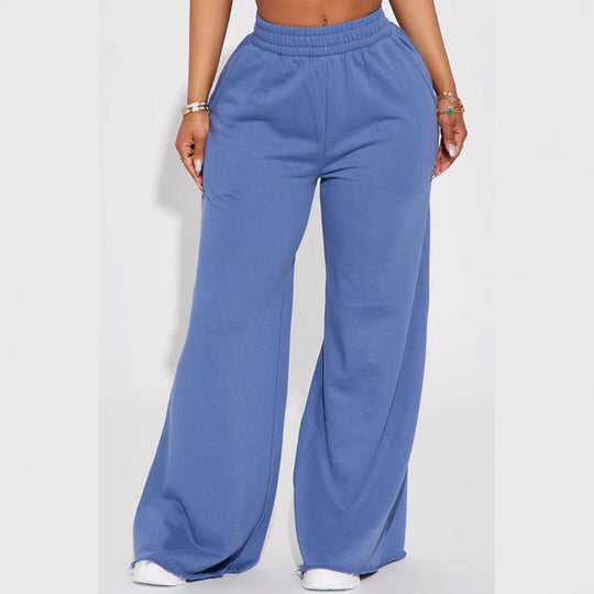 Damen nan High‑Waist Palazzohose aus French-Terry mit weitem Bein, elastischem Komfortbund und offenen Saumkanten EB