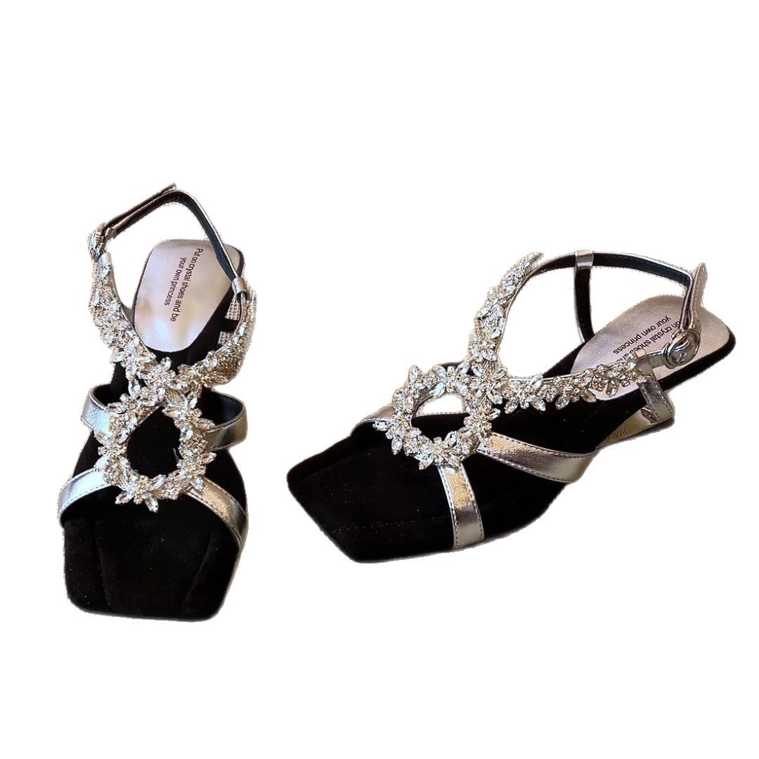 Damen elegante Slippers mit funkelndem Kristall-Detail EB