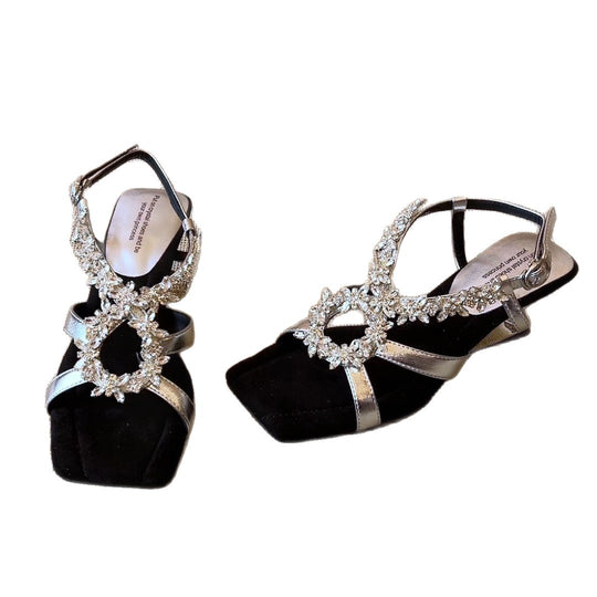Damen elegante Slippers mit funkelndem Kristall-Detail EB