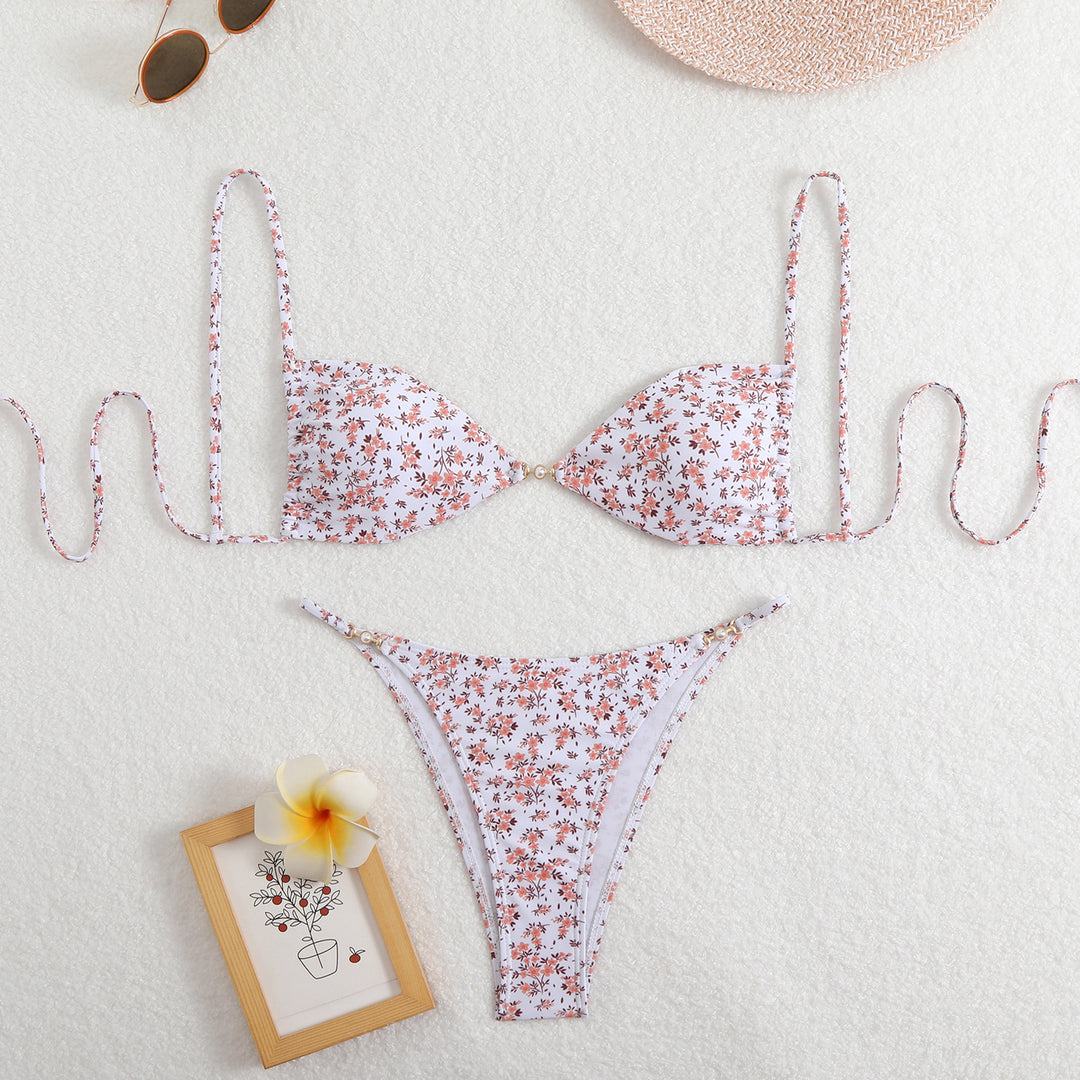 Damen Triangel-Bikini mit verstellbaren Trägern und elegantem Blumendruck EB