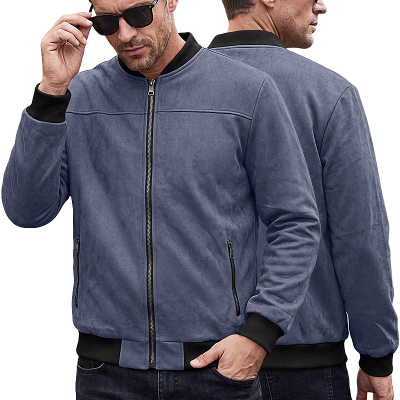 Herren Wildlederoptik Bomberjacke mit Rippenbündchen und Reißverschluss-Taschen EB